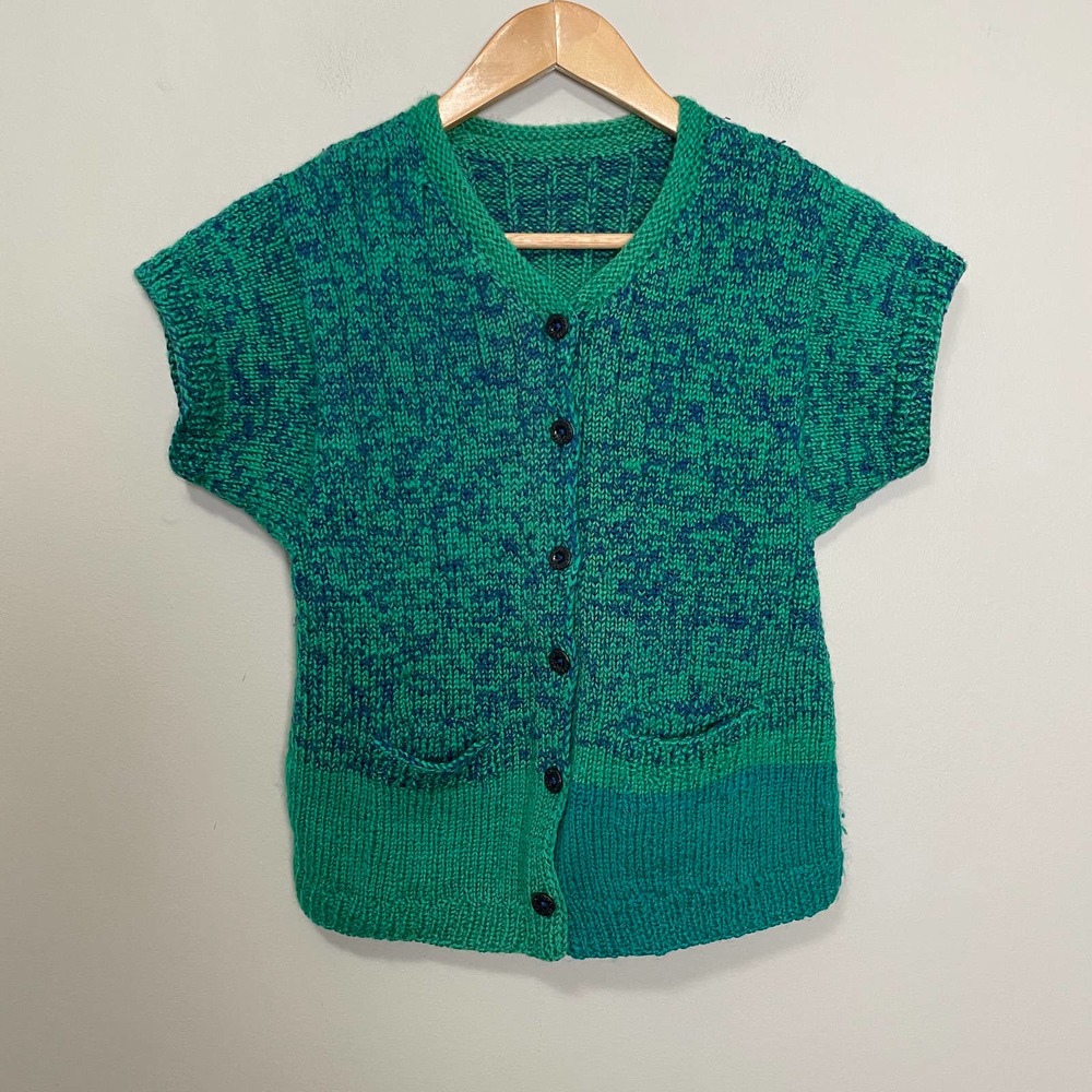 Vintage Pepe Knit Button Down Green and Blue Sweater Shirt